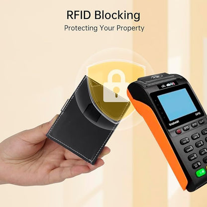 Men's Wallet, Genuine Leather RFID Blocking Slim Money Clip Wallet Minimalist Front Pocket Tri-Fold Money Clip Credit Card Holder with Present Box Black&White