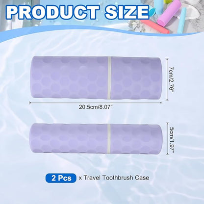 uxcell 2Pcs Travel Toothbrush Case, 8.1x2.8x2 Portable Travel Toothbrush Holder with Dot, Plastic Toothpaste Container for Bathroom, Gym, Business Trip, Camping, Purple