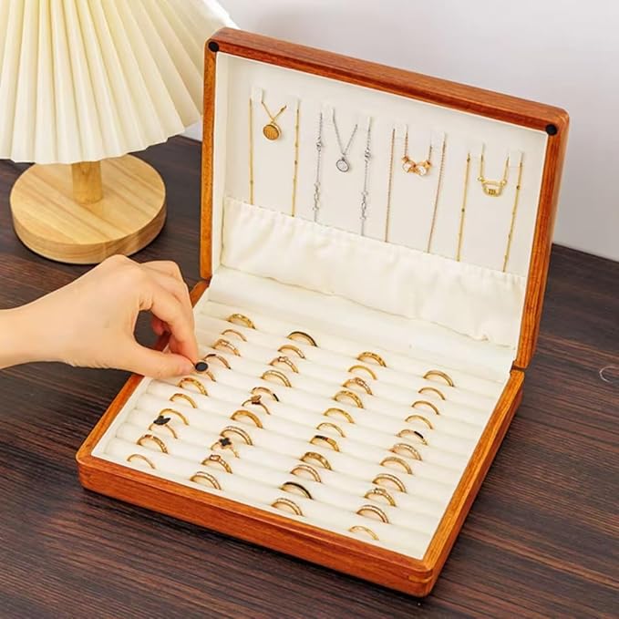 Bescott Solid Wood Rings Cufflink Earrings Necklace Jewelry Box For Drawer Organizer Storage For Multiple Rings Wooden Case Holders For Women Men Gift