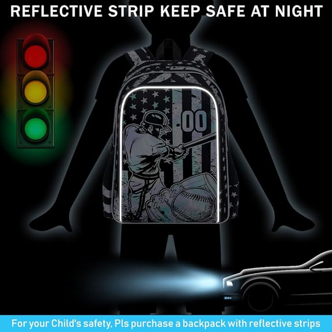 WZLVO 3PCS Boys Baseball Backpack Set, 17" Cool UV Printing Kids Bookbag/School Bag with Lunch Box & Pencil Bag for Elementary to Middle - Star-Spangled Baseball