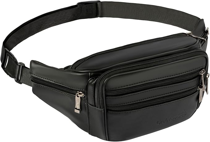 Leather Fanny Pack for Men Women,Genuine Leather Waist Belt Bag with Adjustable Strap Belt Hip Bag with Multi-Pockets for Travel Sports Running Cycling Hiking