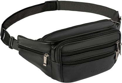 Leather Fanny Pack for Men Women,Genuine Leather Waist Belt Bag with Adjustable Strap Belt Hip Bag with Multi-Pockets for Travel Sports Running Cycling Hiking