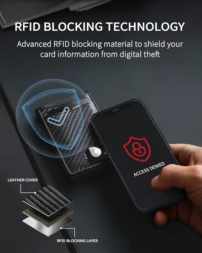 MNGARISTA Wallet for Men,Slim Minimalist Bifold Wallet with RFID Blocking,Pop-Up Credit Card Holder with ID Window & Money Clip,Magnetic Flip Metal Wallet for 11-13 Cards,Gifts for Men-Carbon Fiber