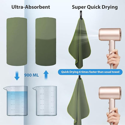 BOGI Microfiber Travel Sports Towel-Quick Dry Travel Towel,Soft Lightweight Absorbent Compact for Camping Gym Beach Bath Yoga Swimming Backpacking (L:60''x30''+16''x16''-AGreen)