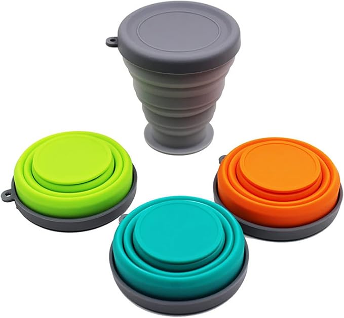 Collapsible Silicone Cup - 6 Piece Collapsible Silicone cup with Lid, Expandable Drinking Glasses Set, Reusable cup, Suitable for Camping and Hiking