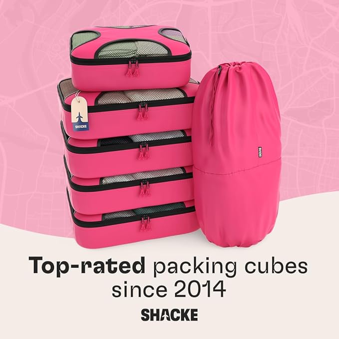 Shacke 6 Set Packing Cubes for Travel - Compression Packing Bags/Travel Organizer - Luggage Organizer Bags for Traveling - Travel Essentials for Women - Cruise Must Haves Packing List