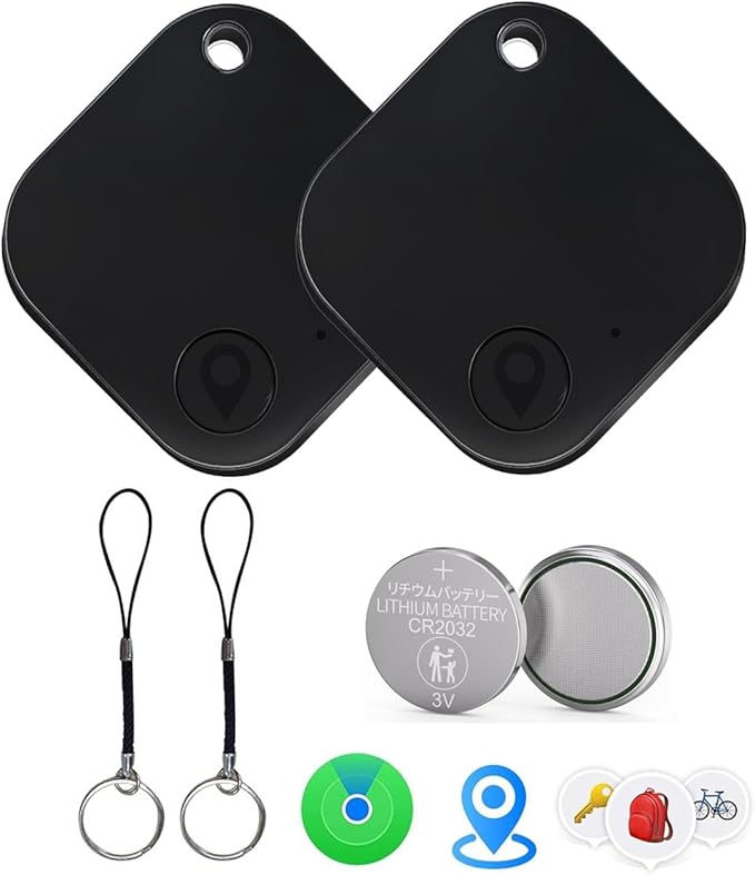 Air Tags-2 Pack Tracker Tag, Work with Apple Find My (iOS Only, Not for Android), Item Finder for Keys, Backpack, Suitcase, Wallet, Luggage, Black