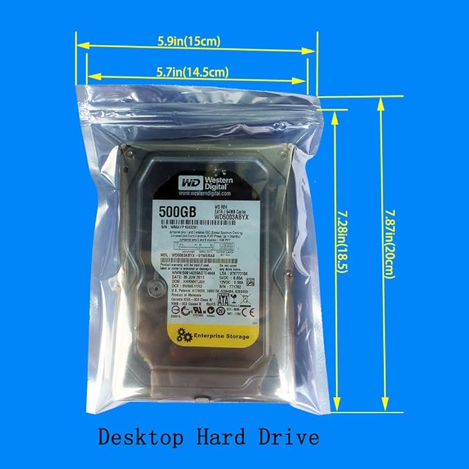 100pcs 5.9x7.87in/15x20cm Anti Static Bags,Premium ESD bags Resealable for 3.5'' SSD HDD with 100pcs Labels, Anti-static Bags for Hand Drive or Varieties of Electronic Device