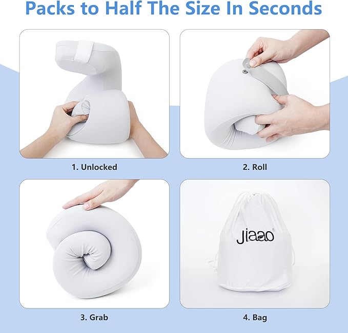 jiaao Neck Pillow Airplane, Memory Foam Travel Neck Pillows for Long Flight, 3D Eye Masks, Ear Plugs and Portable Drawstring Bag, Napping Pillow for Home, Road Trips, Sleep Rest and Travel Use