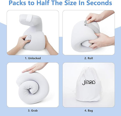 jiaao Neck Pillow Airplane, Memory Foam Travel Neck Pillows for Long Flight, 3D Eye Masks, Ear Plugs and Portable Drawstring Bag, Napping Pillow for Home, Road Trips, Sleep Rest and Travel Use