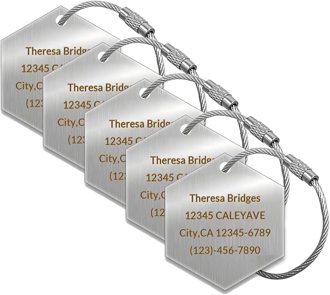 5 Pack Custom Engraved Luggage Tags, 2 x 1.7 inches Waterproof Personalized Luggage Tags, Aluminum Personalized Bag Tags for Suitcases/Backpack/Luggage Accessories [Silver]