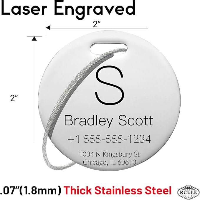 Stainless Luggage Tags for Suitcases 4 Pack: Metal Personalized Luggage Tags for Backpacks & Bags with Customizable Texts (Silver)