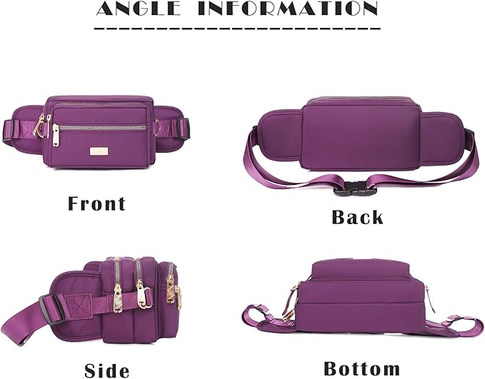 Extra Large Fashion Fanny Pack for Men Women, Waist Bag for Waterproof Hiking Running Biking Gym Outdoor Sports Travel Belt Bag (Purple)