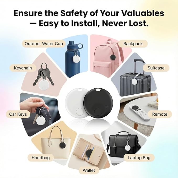 Mini Bluetooth Tracker,Air Tracker Tags for iOS/Android, Key Finder with Sound - Compatible with Apple Find My and Google Find My Device, Tracks Keys/Wallets/Luggage/Pets, No Subscription(Black-1Pcs)