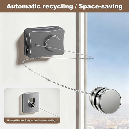 Retractable Clothesline for Outdoor & Indoor Use, 16.73 Ft Heavy Duty Retracting Clothes Line with Single Stainless Steel Rope - Laundry Drying Rack for Bathroom, Outside Areas (Grey)