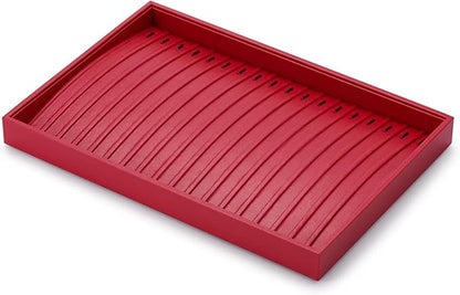 Oirlv Gorgeous Red Leather Jewelry Tray Necklace Bracelet Long Chain Storage Stackable Necklace Trays Jewelry Drawer Organizer