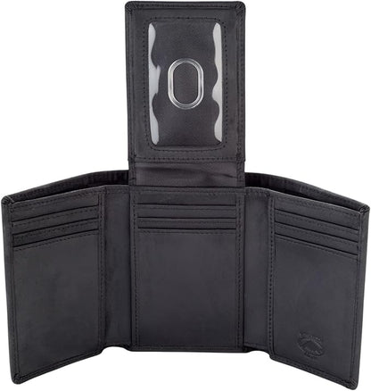 Stealth Mode Trifold Leather Wallet for Men with ID Holder and RFID Blocking (Black)
