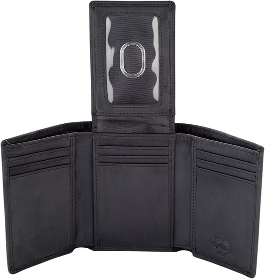 Stealth Mode Trifold Leather Wallet for Men with ID Holder and RFID Blocking (Black)