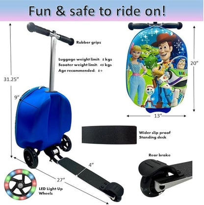 Fast Forward Kid’s Licensed 18" Ride-On Suitcase Scooter - Lightweight Carry-On Foldable Scooter Luggage