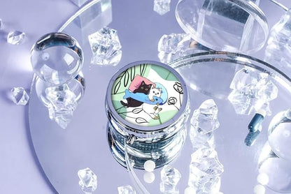 Pill Box,Cats Round Pill Box 3 Compartment Decorative Pocket Purse Portable Mini Travel Medicine Tablet Vitamin Holder Organizer Pill Case