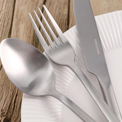 KINGSTONE 30 Pieces Silverware Set, Flatware Cutlery Set for 6, 18/10 Stainless Steel Silverware Utensils Minimalist Design Dishwasher Safe, Matte Silver