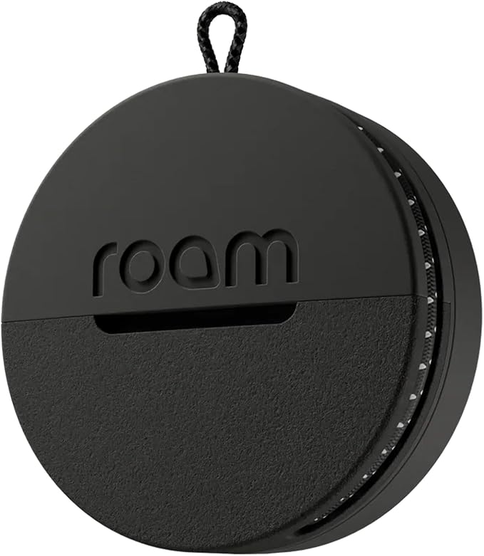 Roam Smart Tracker | Family-Friendly Eco Tracker for Keys, Bags & Kids’ Gear | Works with iOS & Android | Built-in Strap, QR Lost & Found | Replaceable Battery | No Extra App | 1-Pack, Black