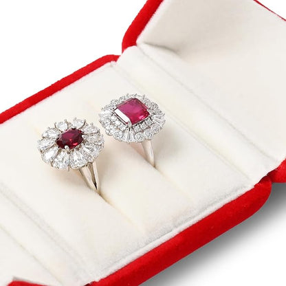 Oirlv Elegant Red Velvet Double Ring Box - Keepsake Gift Holder for Wedding, Proposal & Engagement Ceremonies (Couple Ring Bearer Box)