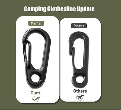 Portable Travel Clothesline Cord, Caudblor Adjustable 33ft Camping Clothes line, Laundry Drying Rope for Hotel Trip, Cruise, Outdoor/Indoor, with 12Pcs Stoppers, Windproof Clothespins