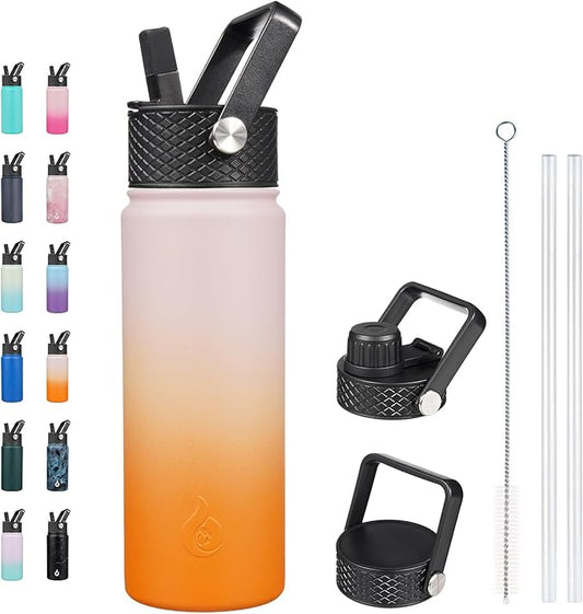 BJPKPK Insulated Water Bottles with Straw Lid, 22oz Cold & Hot Thermo, Stainless Steel Metal Water Bottle with 3 Lids, Reusable Thermo, Cups, Mugs for Daily Use-Coral