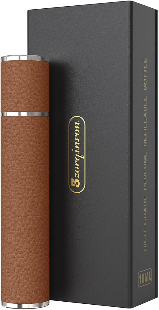 10ML Genuine Leather Atomizer Sprayer for Perfume - Portable Mini Cologne Sprayer for Woman Man - Perfume Travel Refillable Bottle,Travel Essential Fragrance Spray Bottle (Brown)