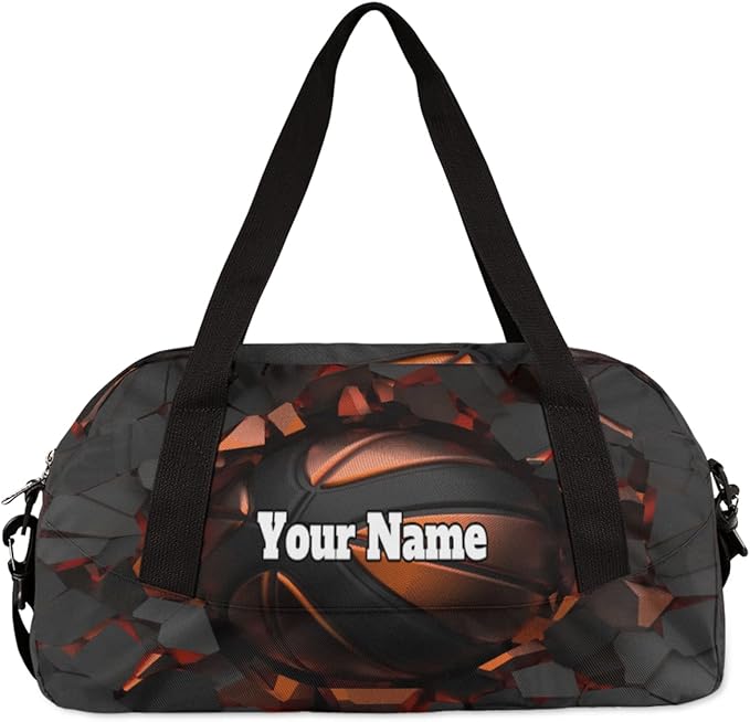 Custom Your Name Sports Ball Basketball Crash Personalized Text Gym Duffle Bag for Kids,Sports Bag for Teens Boys & Girls Small Waterproof Overnight Weekender Carry Practice Travel Bag