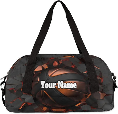 Custom Your Name Sports Ball Basketball Crash Personalized Text Gym Duffle Bag for Kids,Sports Bag for Teens Boys & Girls Small Waterproof Overnight Weekender Carry Practice Travel Bag