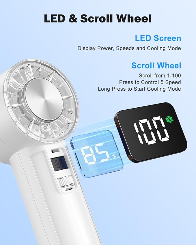 AMACOOL Handheld Fan with Ice Cooler, Mini Portable Fan Rechargeable, 18Hrs Cooling, 0-100 Adjustable Speed, Small Yet Powerful, Personal Hand Fans for Travel, Beach, Outdoor, Makeup, Gifts for Women