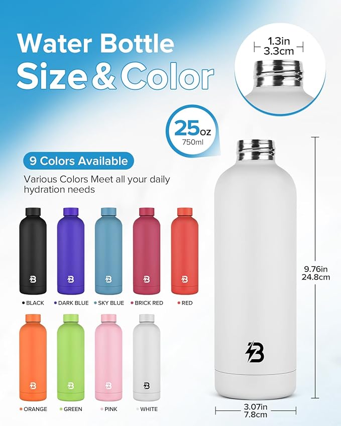 Insulated Water Bottle with Lid, 25 oz Reusable Leak-Proof Metal Stainless Steel Water Bottles for Travel, Sports, Gym, Outdoor (White)