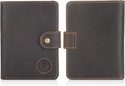 Polare Luxury RFID Blocking Leather Passport Holder Travel Wallet For Men and Women (Dark Brown with AirTag Slot(Snap Version))