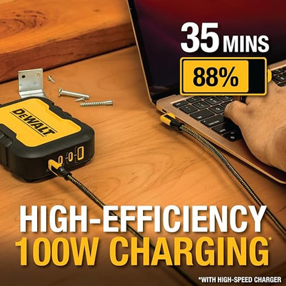 DEWALT 90-Degree Angled 100W USB C Cable, Heavy Duty Jobsite 100 Watt USB C Cable, High Speed Type-C to Type-C, PD USBC Fast Charging Cord for iPhone 17/16/15 Plus Pro Max MacBook iPad Samsung, 4 ft