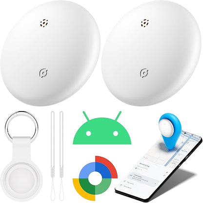 Air Tracker Tags-2 Pack for Android with Case- Bluetooth Tracker Item Finder for Key, Wallet, Luggage - Works with Google Find Hub, IP66 Waterproof, Smart Tag for Android & Samsung Phones(White)