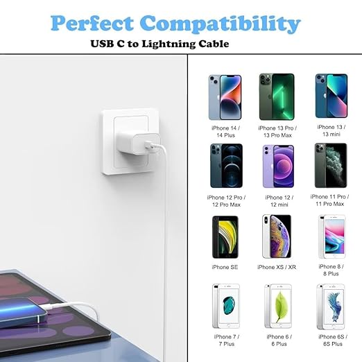 iPhone Fast Charger, 3 Pack MFi Certified PD Type C Fast Charger Block with 3 Pack 6FT USB C to Lightning Fast Charging Data Sync Cable Compatible with iPhone 14 13 12 11 Pro Max XS XR X 8 iPad-White