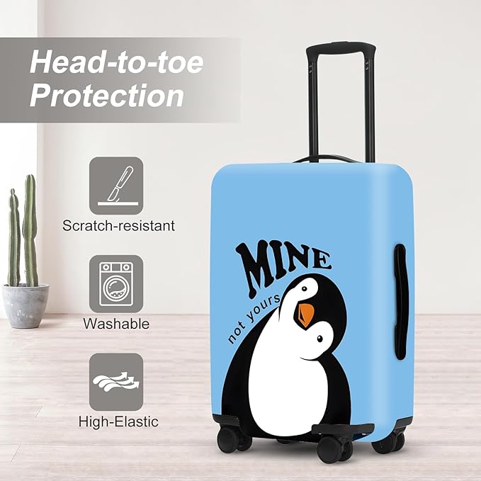 Cute Penguin "Mine" Luggage Cover Set, Cartoon Animal Print Waterproof Suitcase Protector, Travel Accessories