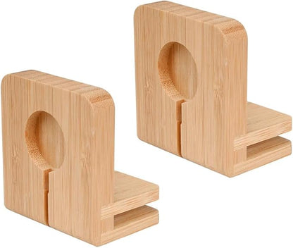 MobileVision Bamboo 12-Port Charging Station & Docking Organizer for Smartphones & Tablets, Family-Sized, for use in Corporate Offices & Classrooms (2 Bamboo Iwatch Adapter Stand add on Included)