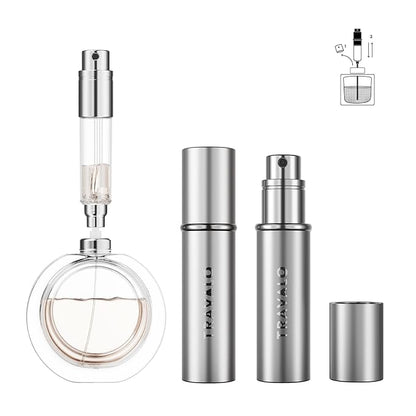 Refillable Perfume Atomizer, Bottom Filling Fragrances Perfume Bottle, Mini Cologne Dispenser, Travel sized, Portable Sprayer for Women Men, Gift (ESSENTI, SILVER)