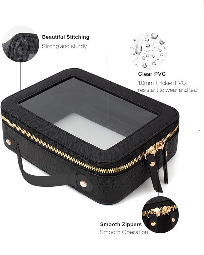 Travel Clear Makeup Bag Set, TSA Approved Cosmetic Bag Case with Zipper Portable Makeup Pouch Toiletry Bag Women Traveling Cosmetic Organizer Storage Bag Car Organizer Car Essentials for Women