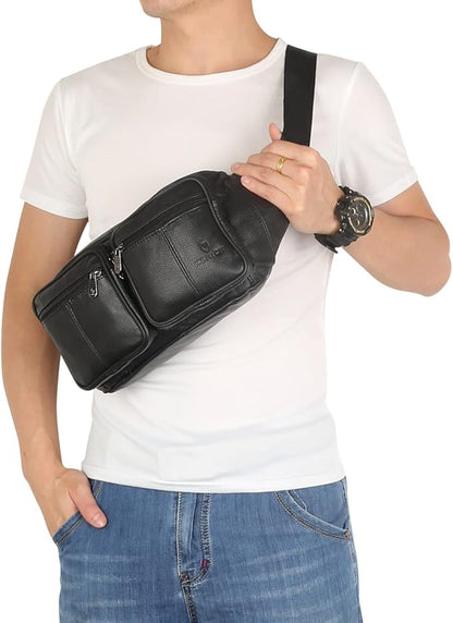 Genuine Leather Fanny Pack/Waist Bag/Organizer with Adjustable Belt, Multiple Pockets For Men and Women