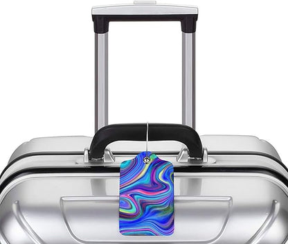 2-Packs Blue Purple Abstract Art Luggage Tags for Suitcases, Colorful Travel Label Tag with Privacy Cover Address Name ID & Stainless Steel Loop for for Adults Teens