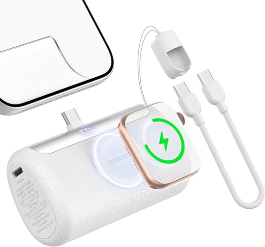 RORRY Mini Portable Charger USB C, 10000mAh PD 22.5W Fast Charging Small Power Bank, Travel Essential Battery Pack for iPhone 17/16/15 Series and Apple Watch Ultra/11/10/9/SE, iPad, White