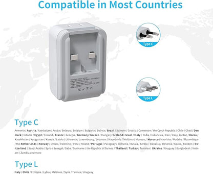 European Travel Plug Adapter Kit, VINTAR International Plug Adapter with 3 USB Ports (2 USB C, 3.4A) 2 American Outlets, Type L,C Detachable Attachments, Adapter for US to Chile Germany France Italy