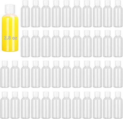 80 Pack 2.8 oz Clear Plastic Bottles with White Flip Caps, Travel-Friendly, BPA-Free Cosmetic Bottles