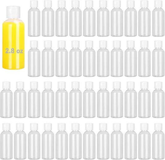 80 Pack 2.8 oz Clear Plastic Bottles with White Flip Caps, Travel-Friendly, BPA-Free Cosmetic Bottles
