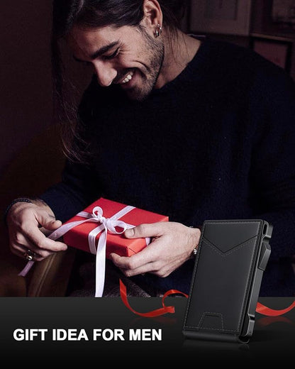 Wallet for Men RFID Wallet with 2 ID Windows & Money Clip, Slim Pop Up Card Holder for 10-12 Cards, Bifold Minimalist Smart Wallet for Front Pocket, Compact Metal Credit Card Holder, Gifts for Men