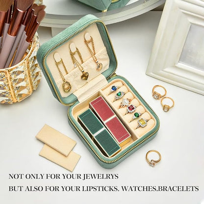 TAIMY Travel Jewelry Case, Small Plush Velvet Jewelry Box for Women and Girls, Portable Jewelry holder organizer for Rings Earrings Necklaces Bracelets(Mint)